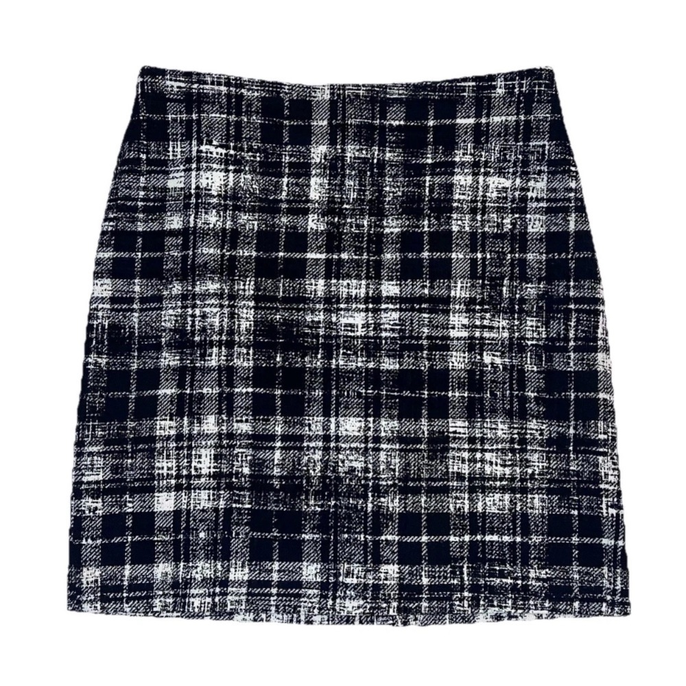Ann Taylor Plaid Tweed Wool Blend Mini Pencil Skirt Sz 8